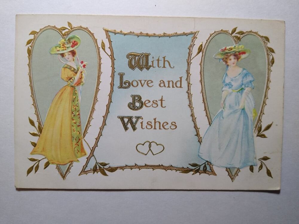 Whitney Made Embossed Postcard Edwardian Ladies Floral Hats Love Wishes